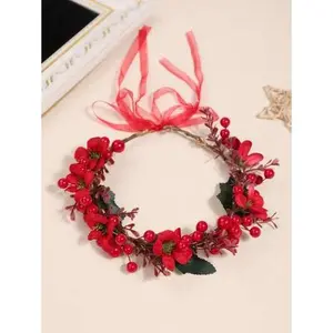 1pc Vintage Romantic Floral Garland Headband, Faux Botanical Hair Accessories For Wedding Photography