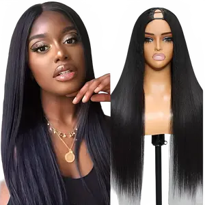 Bone Straight Wig 100% Human Hair Ready To Wear Go Upgrade V Part No Sew In Clip