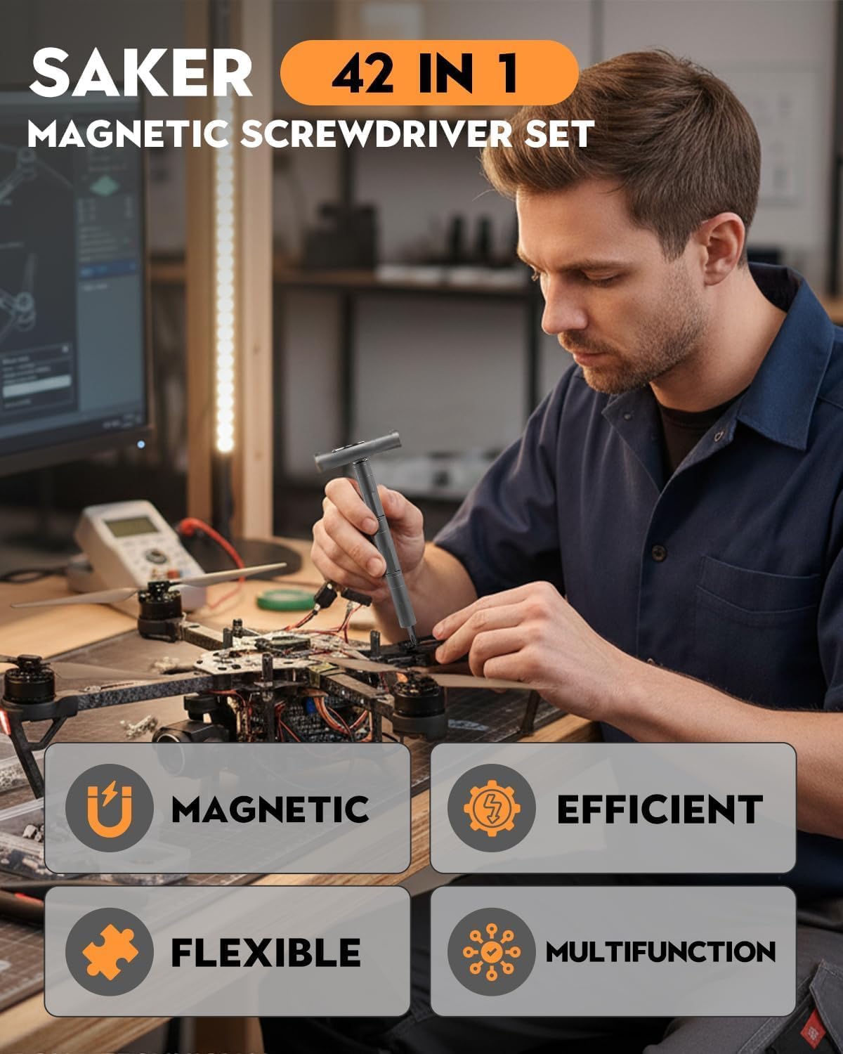 Votrek 42 in 1 Magnetic Screwdriver, Screwdriver Set, Multi Bit Ratcheting Screwdriver Set with Storage Case Repair Tool Kit for Computer, Eyeglass, Bicycles, Watch, Ring Doorbell, Furniture and DIY