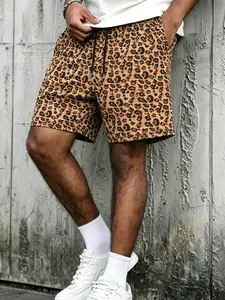 Men's Casual Knit Shorts with Pockets, Drawstring Waist, Leopard Print, Comfortable and Fashionable, Ideal for Daily Wear