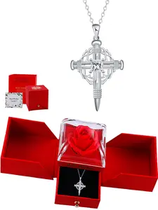 Cross Pendant Necklace with Transparent Birthstone Cross & Silver Color Clavicle Chain, Ideal Gift for Girlfriend, Birthday, Anniversary, Valentine's Day