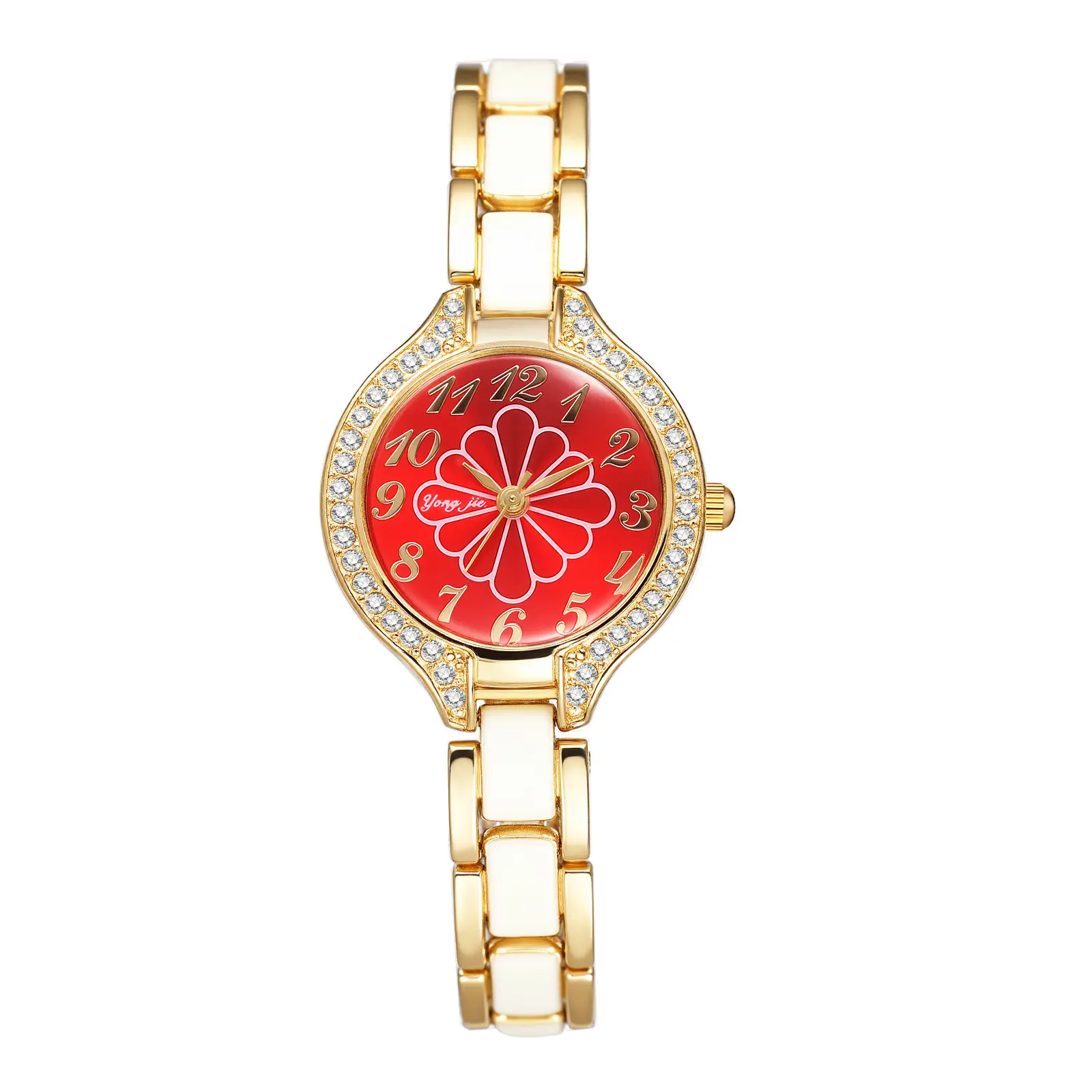 OIDEA Women's Fashion Watch - Casual Trendy Wristwatch, Elegant Round Floral Dial, Rhinestone Analog Quartz Movement, Detachable Adjustable Ceramic-Alloy Band, Ideal for Party & Casual Business Wear, Elegant Round Dial