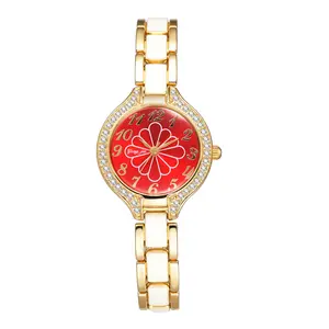 Rhinestone Watches for Women - Analog Quartz Floral Dial Adjustable Ceramic Strap Elegant Wristwatch for Parties Casual Business Wear