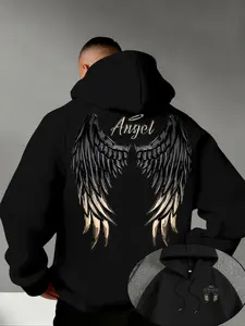 Men's Dark Angel Hoodie, Casual Fitted Tribal Pattern, Fall & Winter Fashion, Daily Wear, Trendy Social