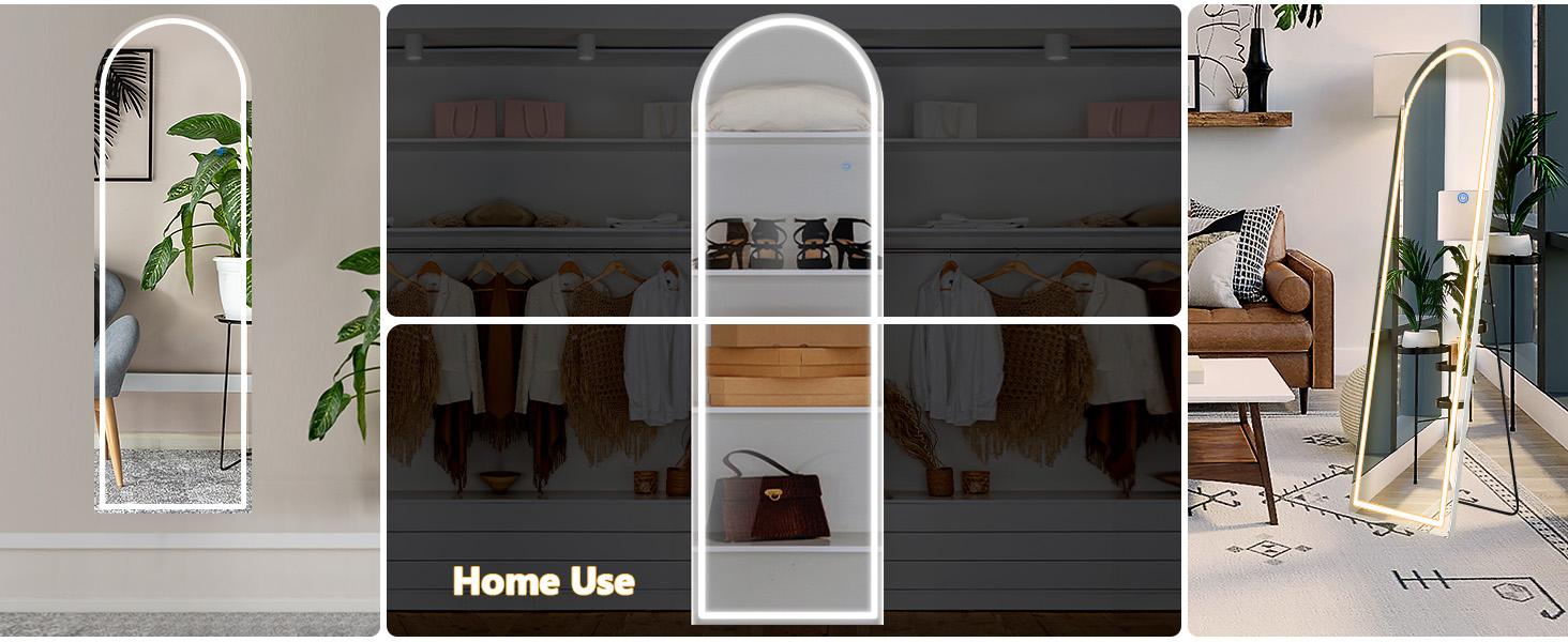 LED Full Length Mirror, Freestanding, Wall-Mounted & Leaning Floor Mirror with Dimmable Brightness and 3 Color Lighting for Bedroom, Dressing Room&Bathroom