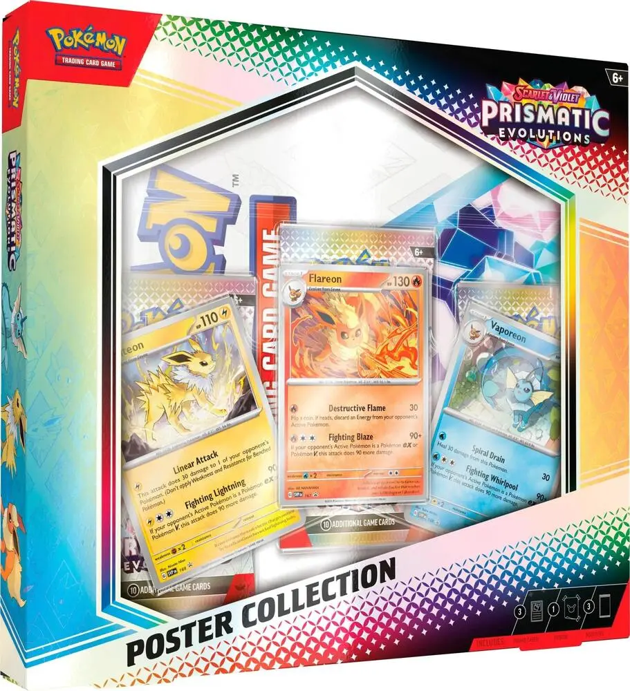 Pokémon Secret W Prismatic Evolutions Poster Collection - Trading Card Game with Flareon, Fighting Lightning, and more