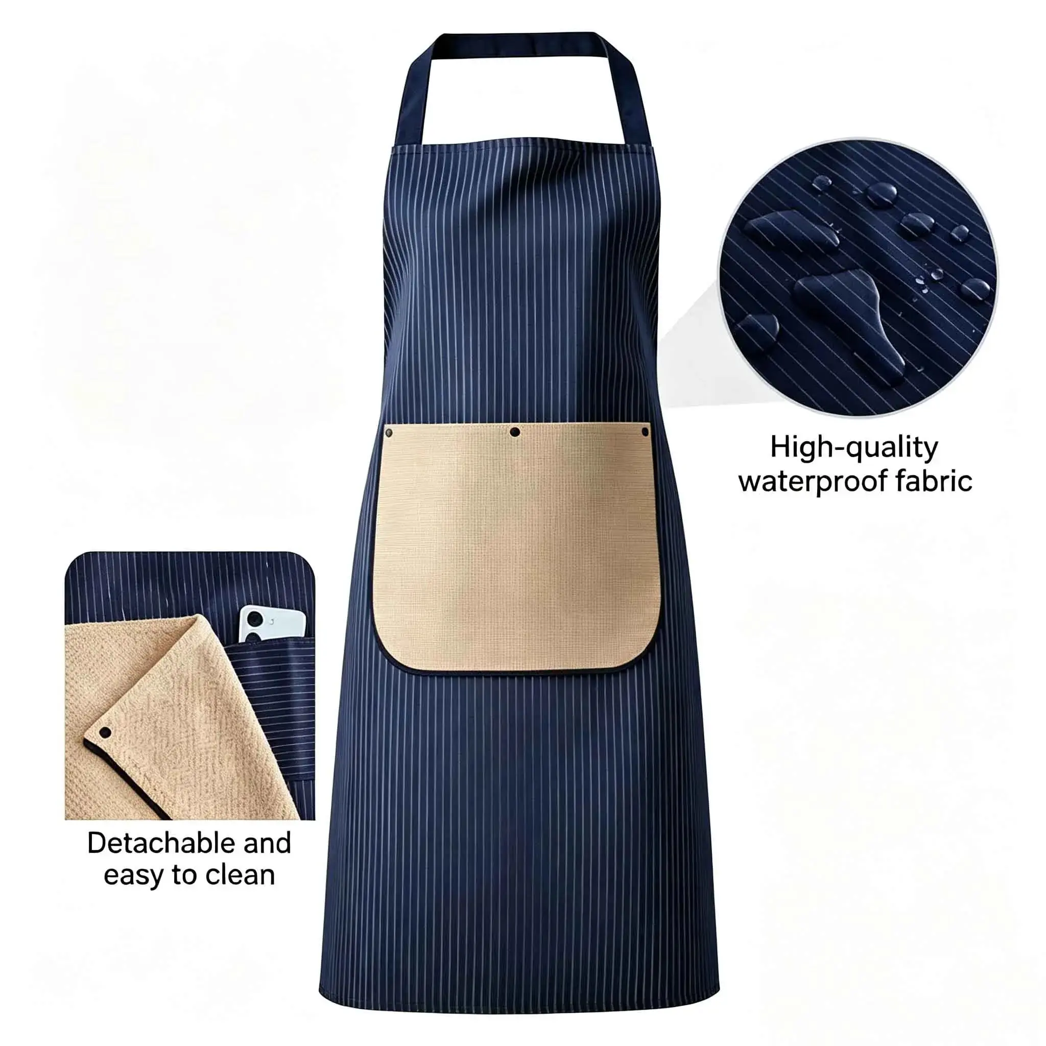 Waterproof Kitchen Apron Anti-fouling Cross Back Cooking Baking Bibs with Removable Hand Towel Sleeveless Restaurant Uniform