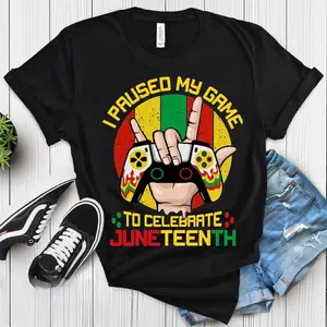 Graphic Tee Juneteenth Gamer T-Shirt, Black Kids Video Game Tee, Cotton Black History Casual Shirt for Men & Women, Unique Gifts for Him/Guys Gifts, Trendy Tshirts