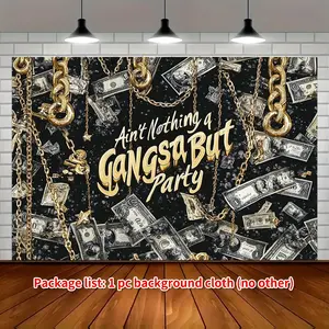 1pc Hip Hop Backdrop - Money Chains Gangsta Theme Party Banner Creative Music Birthday Celebration for Studio Photography Online Meeting Live Broadcast