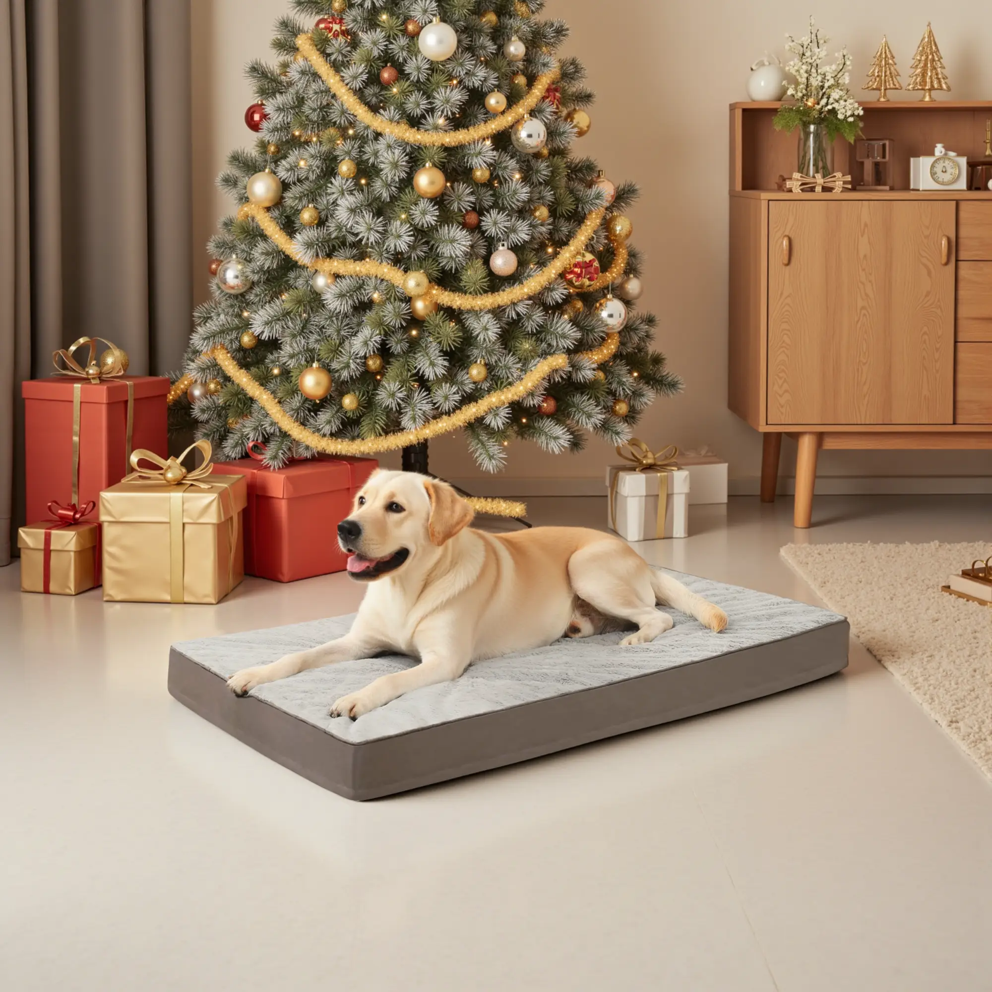 KSIIA Orthopedic Pets Waterproof Crate Bed Luxurious Washable Bed with Egg Crate Foam and Detachable Cover Dog furniture Mat Home