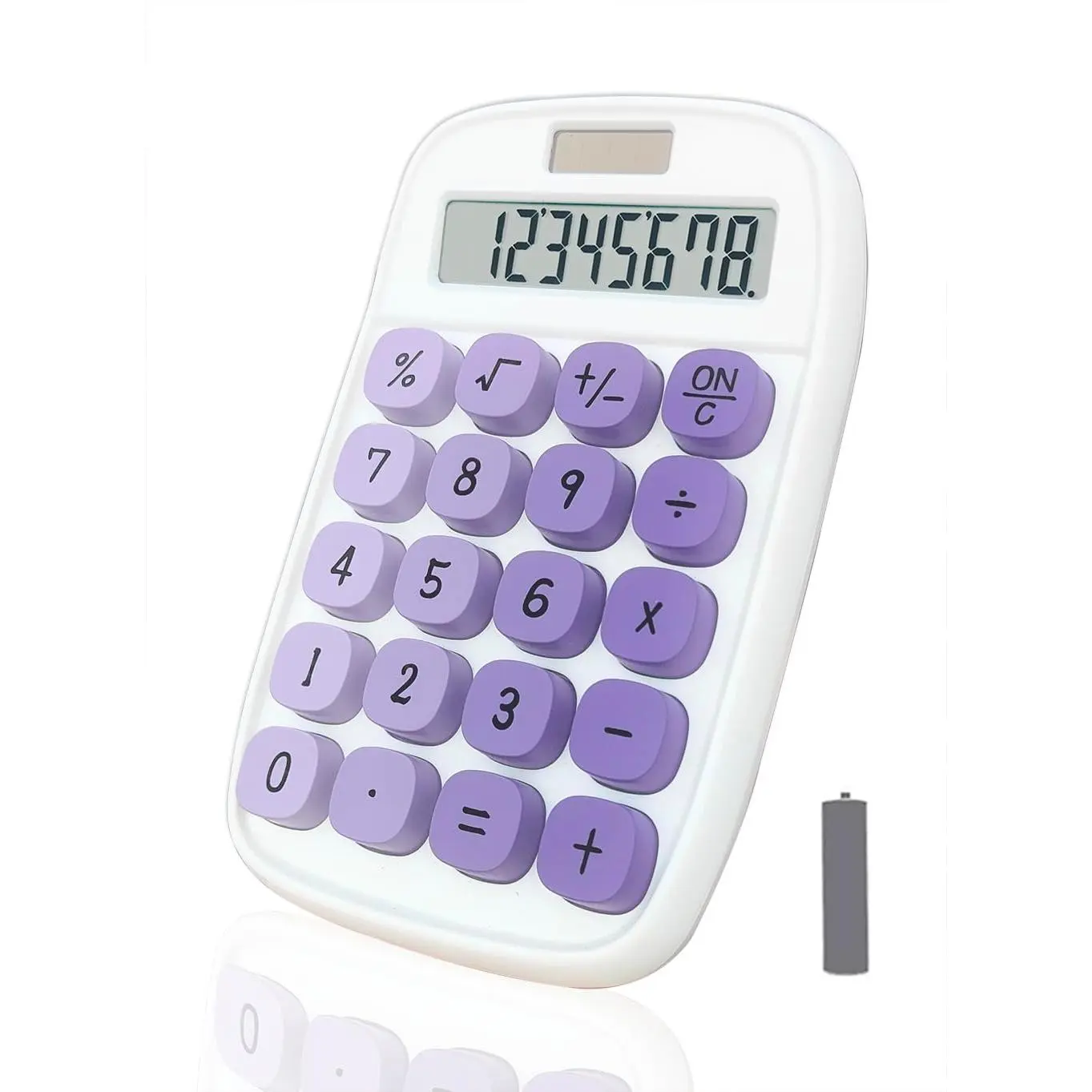Mechanical Calculator, Cute Calculator with Dual Power 8 Digit Tilt Screen and Big Button for Teachers Students Basic Office (White and Purple)