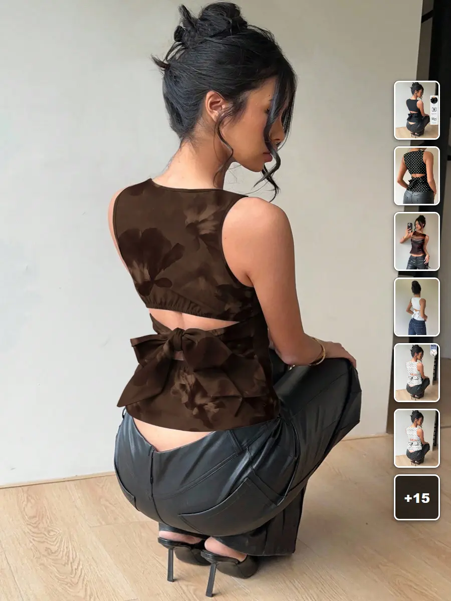 Sleeveless Blouse Backless Bowknot Round Neck Summer Daily Streetwear