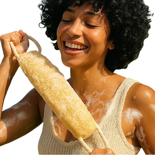 100% Uncut Natural Loofah Back Scrubber Kit 40" Whole- Exfoliating Body Sponge with Travel Pouch for Back Acne & Strawberry Legs.for Men & Women(Alternative to African Exfoliating Net Sponge)