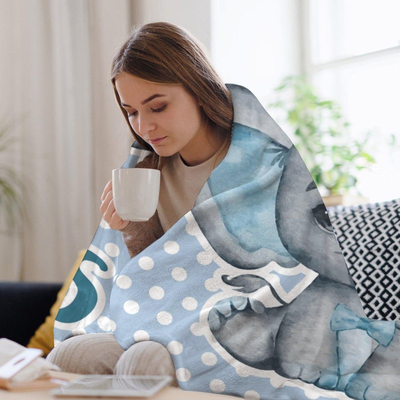 Custom Name Cute Elephant Element Blanket ,Personalized Name Gift ,Suit for The Sofa, Bed, Travel, Camping, Living Room, Office, Chair，Gifts for Family or Child  ,Friend , Send your custom text via shop chat to personalize