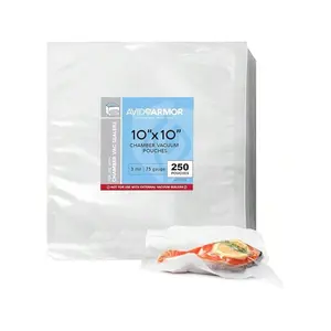 Heavy-Duty Pre-Cut Chamber Vacuum Bags for Food Preservation, Sous Vide, Freezer Storage & More| 250 Count (10"x10") Multi-Purpose Vacuum Sealer Bags
