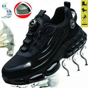 Comfortable Breathable Non-slip Work Shoes,Men's Sporty Lace Up Front Low Top Safety Shoes,,on Cloud Shoes, Casual Steel Toe Trainers,Srotating button for Men, Runner TrainersFashionable Anti-smash and Anti-puncture Shoes for Daily Wear steel toe shoes