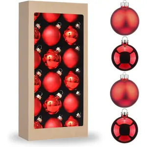 Christmas Glass Balls Decoration Festival Party Home Decors Holiday Xmas Tree Hanging Ornaments Set 18pc 1.8in Red