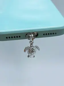 Cute Silver Color Turtle Phone Dust Plug Charm, Type-C Interface Smartphone Pendant, All Seasons Casual Accessory, Cell Phone Charm