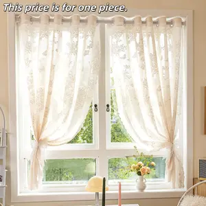 1PC Modern Simple Lace Mirror Window Curtain, Transparent Sheer, Warm Color Curtains, Filter Light Sunshade Dustproof, Floral Sheer Curtains