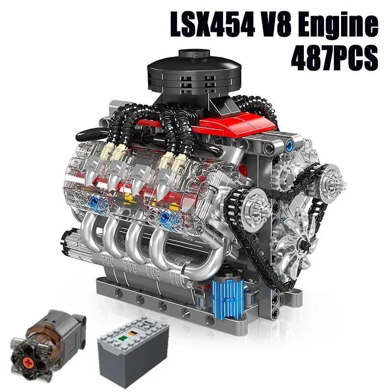 V8 Engine Building Blocks Set Functional Technical Simulated Small Particle DIY Assembly Bricks Mechanical Model Kit Toys Gifts For Holiday, 487PCS homedecor