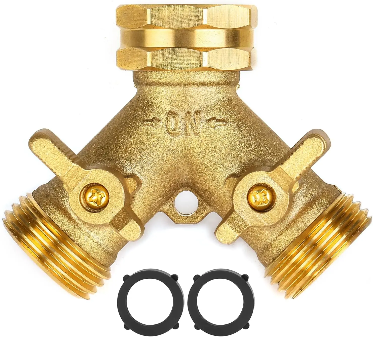 Garden Hose Splitter 2 Way Heavy Duty, Brass Faucet Adapter With Long Handle For Gardening Water Hose Shut Off Valve Hose Connector Fittings Outdoor Water Spigot Hose Bib Y Splitter