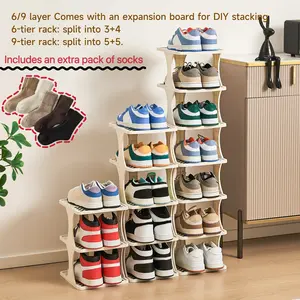 UFORU 6or9-Tier Adjustable Vertical Shoe Rack - Space-Saving Narrow Shoe Organizer for Small Spaces, Closet, Bedroom (White, Holds 10 Pairs)-B