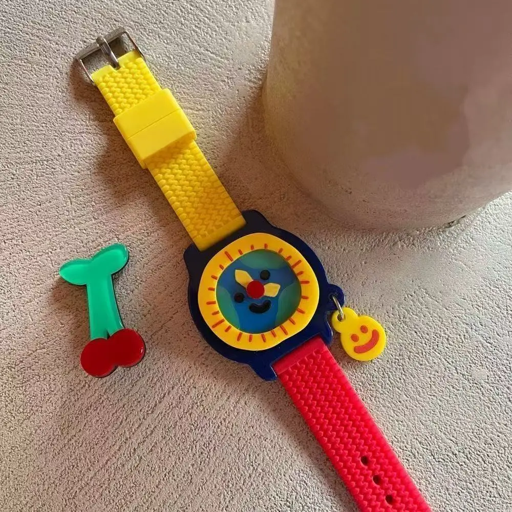 Cute Acrylic Earth Apple Burger Smile Watch Bracelet for Kids Fun Design Bright Colors Novelty Toy Accessory with Vibrant Colors and Fun Design