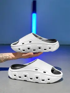 Unisex White-Black Mecha-Style Slides: Anti-Slip Thick Sole, Summer Outdoor Beach Slippers