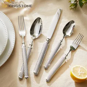 KINGSTONE Retro Rope-Pattern Flatware Cutlery Set, Forged with Handcrafted Texture Handles, 18/10 Stainless Steel, Dishwasher Safe, 9912