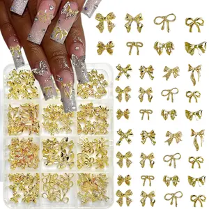 1 Box 3D Alloy Series Bows Nail Charms Trendy Heavy Luxury Golden Tie Decorations DIY Y2K Manicure Supplies Nail Art Tools