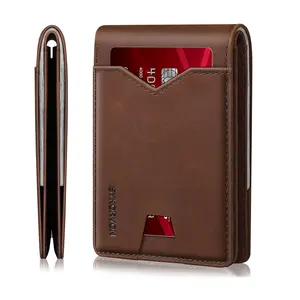 Slim Minimalist Bifold Leather Wallet for Men RFID Protection Front Pocket Holds 11 Cards Brown Real Leather Craftsmanship