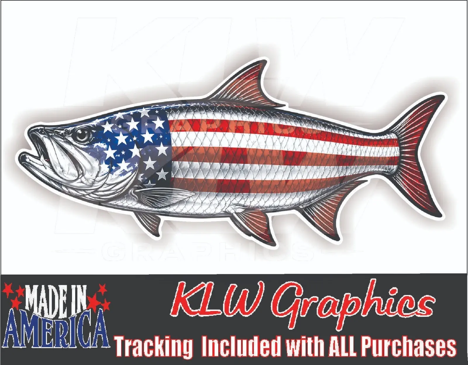 Tarpon Fish American Flag Full Color Decal Patriotic Fishing Vinyl Sticker Car Truck Boat USA