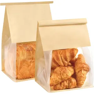 50 Pack Bread Bags for Homemade Breads, 6.3x5.1x10.3 Inches Resealable Tin Tie Tab Lock Bakery Packaging Bags with Window for Sourdough Bread, Cookies, Bagels, Pastry