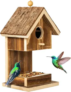 Bird Houses for outside Hanging Bird House Feeder for Hummingbirds Cardinal Wren Bluebird Wild Birds Small Natural Wood Birdhouse for Country Cottages Farmhouse Outdoor Garden Decoration karlliu