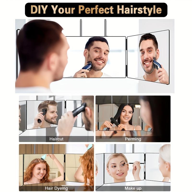 3 Way Mirror for Self Hair Cutting 360 Trifold Barber Mirrors 3 Sided Makeup Mirror to See Back of Head Used for Hair Coloring Braiding Gifts for Men and Women LED Light, Rechargeable, Perfect Valentine's Day Gift