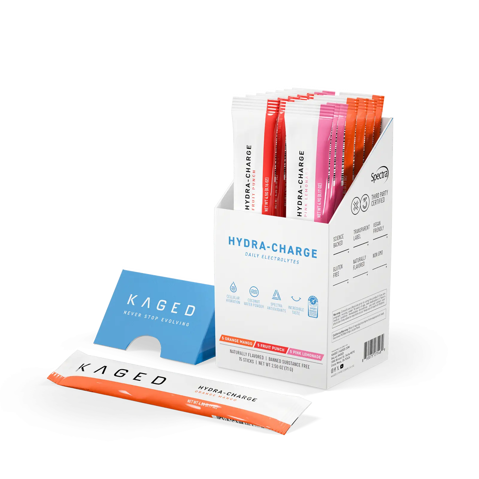 Kaged Hydra-Charge Stick Packs | Daily Electrolyte Powder Packets | Hydration Supplement | 15 Servings