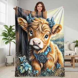 Steampunk Highland Cow Flannel Blanket, Ultra-Soft Cozy Lightweight Machine-Washable Throw, Ideal for Living Room Couch, Perfect Gift for Animal Lovers, Fall & Winter Home Essential