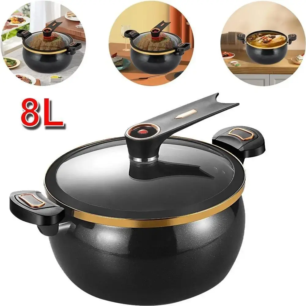 2026 Large Capacity Micro Pressure Cooker 8.45Qt Nonstick Cooking Pot Fast Cooking Kitchen Cookware with Safety Valve Glass Lid for Gas Stovetop