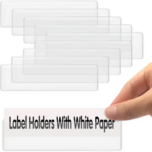 Self Adhesive Label Holders,  100 Pack Adhesive Shelf Tag Shelf Label Holder Clear Pocket Holder with Paper for Supermarket, Bookshelf, Kitchen (4.3 x 1.2 Inch)