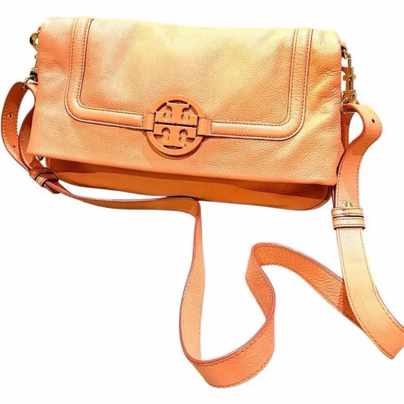 Authentic Pre-owned Tory Burch Peach Pebbled Leather Crossbody Bag with Certificate of Authenticity (COA) Women's Convertible