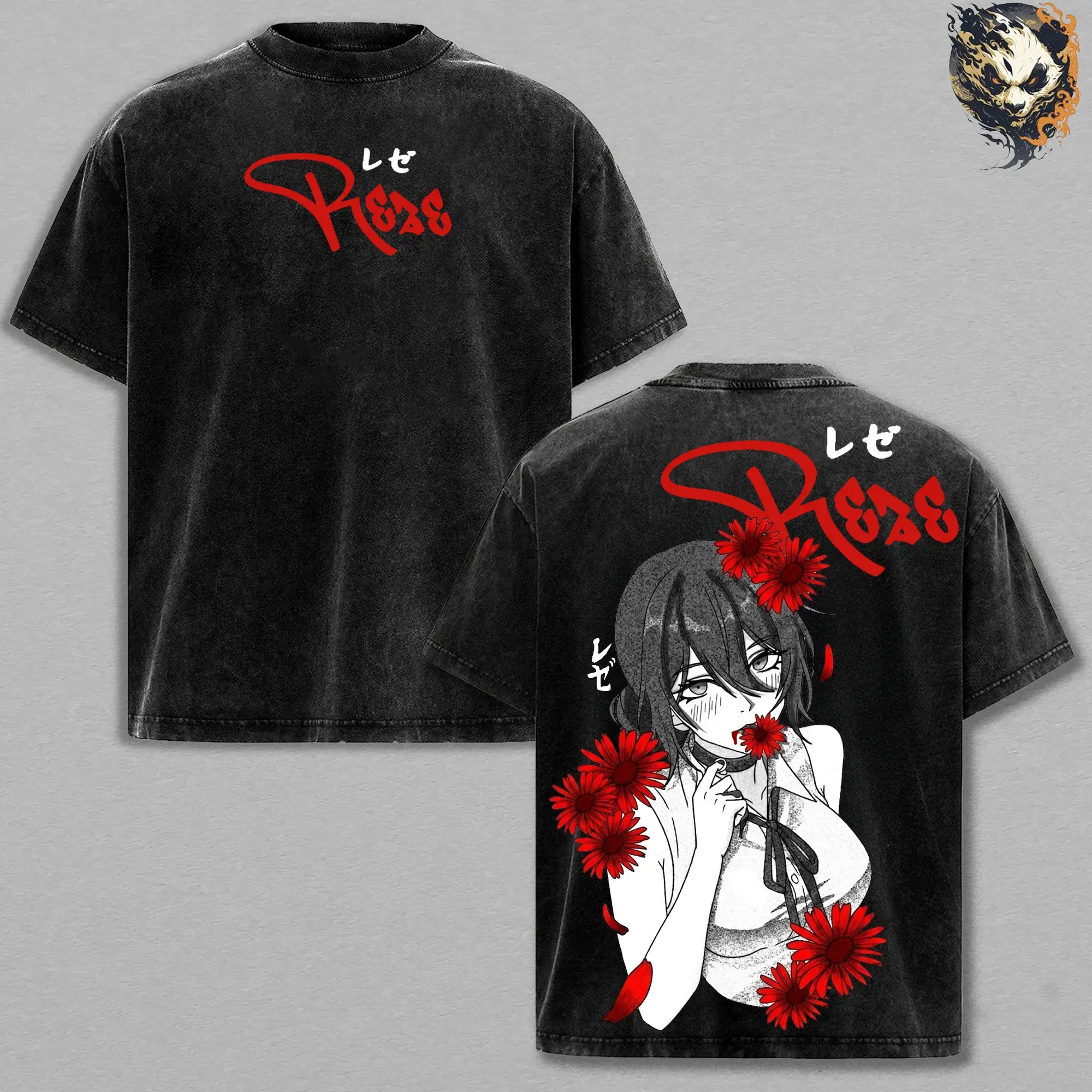 Reze Washed Casual T-Shirt - Chainsaw Man Anime Short-Sleeve Apparel, Bomb Devil Hybrid, Mysterious Soviet Assassin, Tragic Love Interest, Beautiful Yet Deadly, Chaos & Betrayal Legacy, Seamless Vintage Streetwear for Men