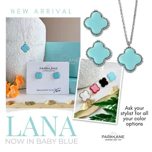 Lucite Quatrefoil Baby Blue/Grey Necklace and Earrings Set with Silver Finish