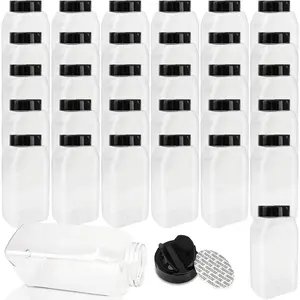 32 Pack 16 oz Plastic  Jars with Cap Clear Empty Square  Bottle with Shaker  Large Empty Seasoning Containers for Storing  Salt Seasoning