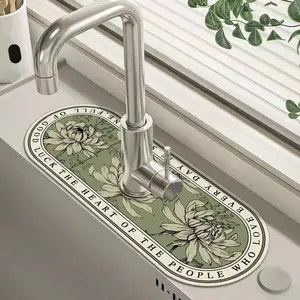 Sink Faucet Absorbent Pad, Floral Pattern Countertop Splash Guard, Quick-Dry Sink Mat, Suitable for Kitchen and Bathroom