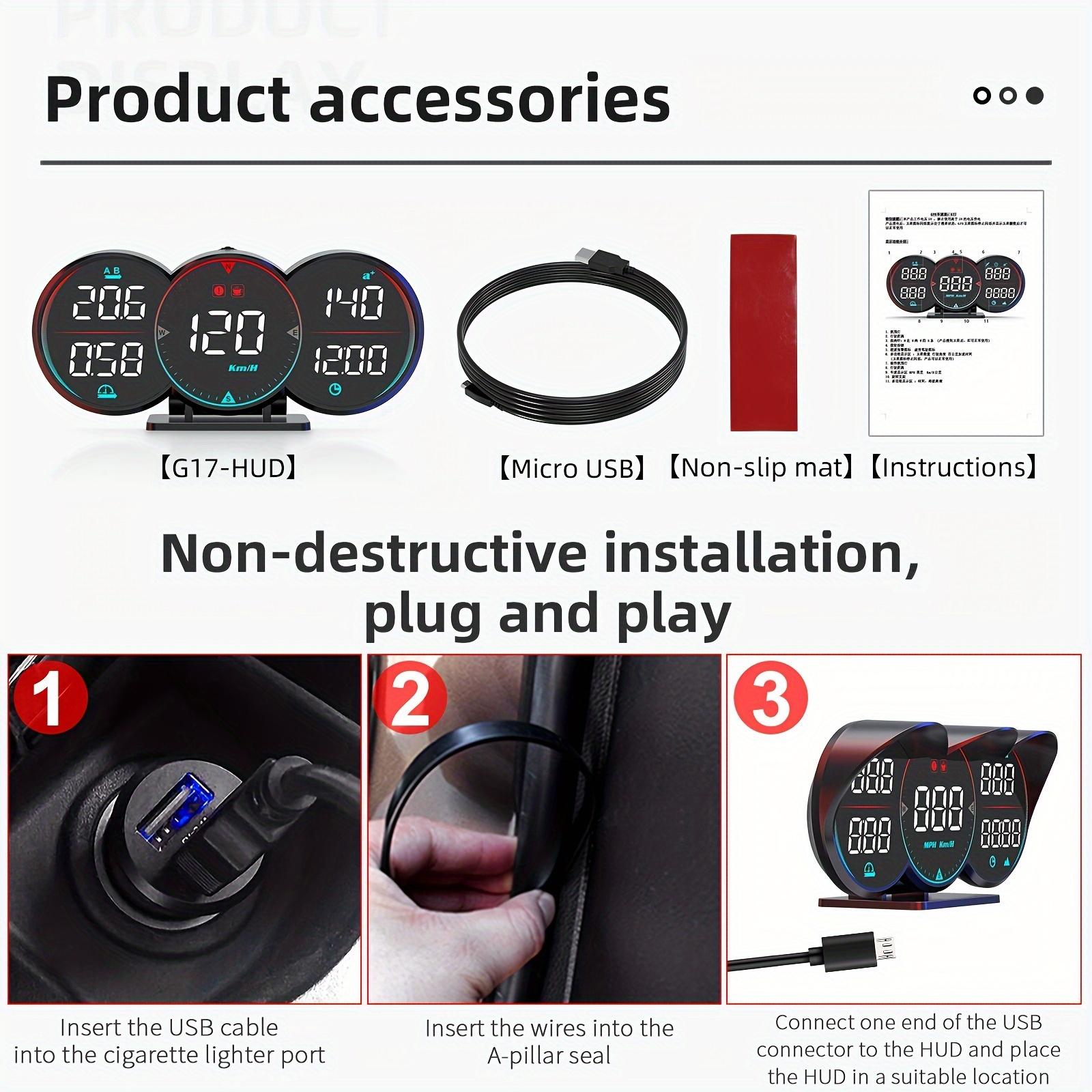 Universal Car HUD Smart Digital Gauge | OBD2+GPS Windshield Projector Speedometer | Dashboard Speed Warning Display | Portable Modification Tool for All Cars Adjustable Power Supply Adapter carplay adapter Tactical Compact Real-Time GPS Radar Detector