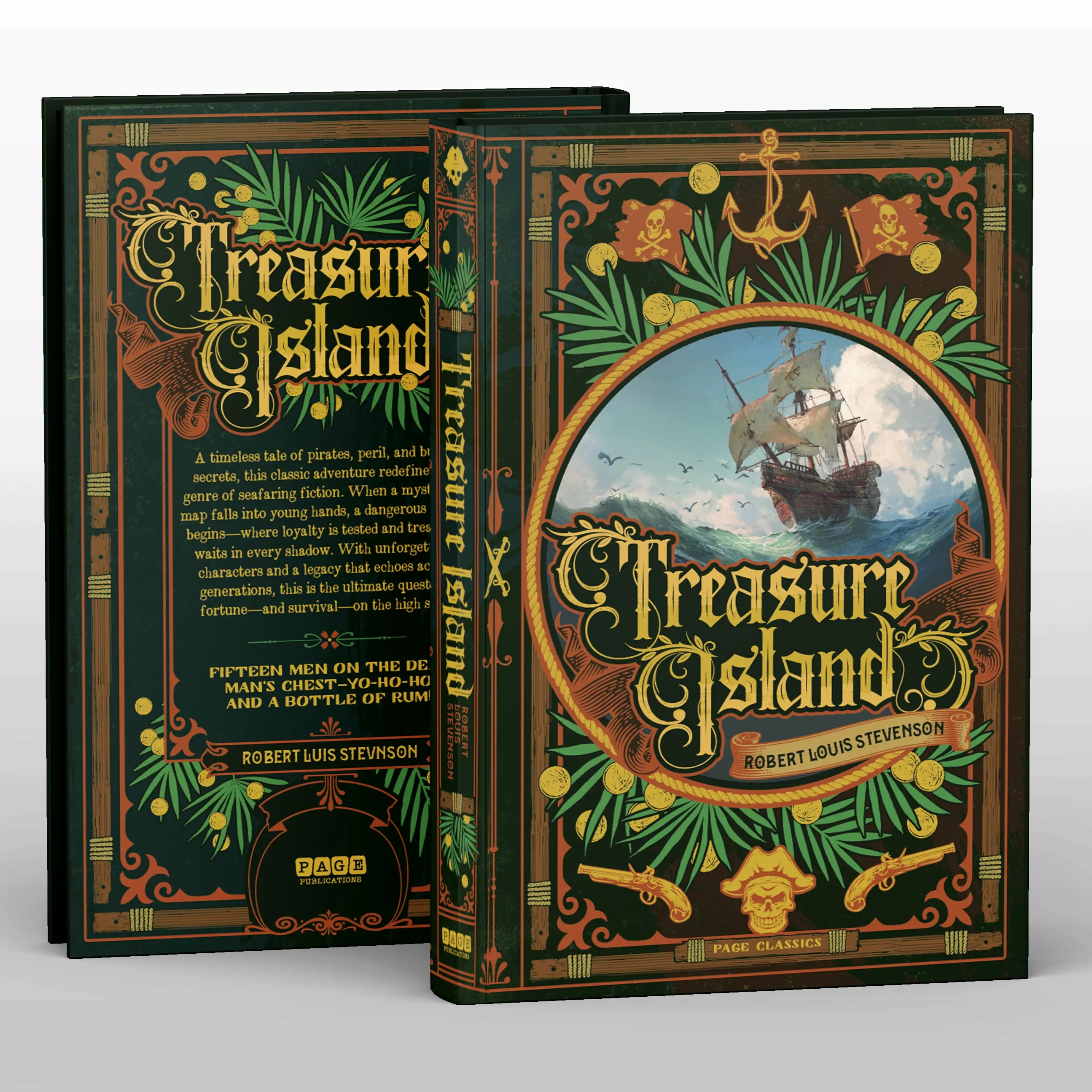Treasure Island Deluxe Hardcover Special Edition Novel by Robert Louis Stevenson - Classic Literature Collectible Pirate Adventure, Starring Jim Hawkins & Long John Silver, Deluxe Format with Generational Appeal, Ideal Gift for Literature Enthusiasts, Boo