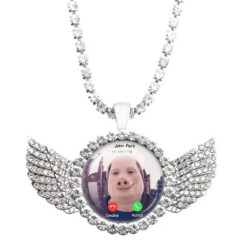 Whimsical John Pork Calling Phone Graphic Pig Necklace - Costume Jewelry for Women, Quirky Gift Accessories for Women, Moon Design POP Style Necklaces