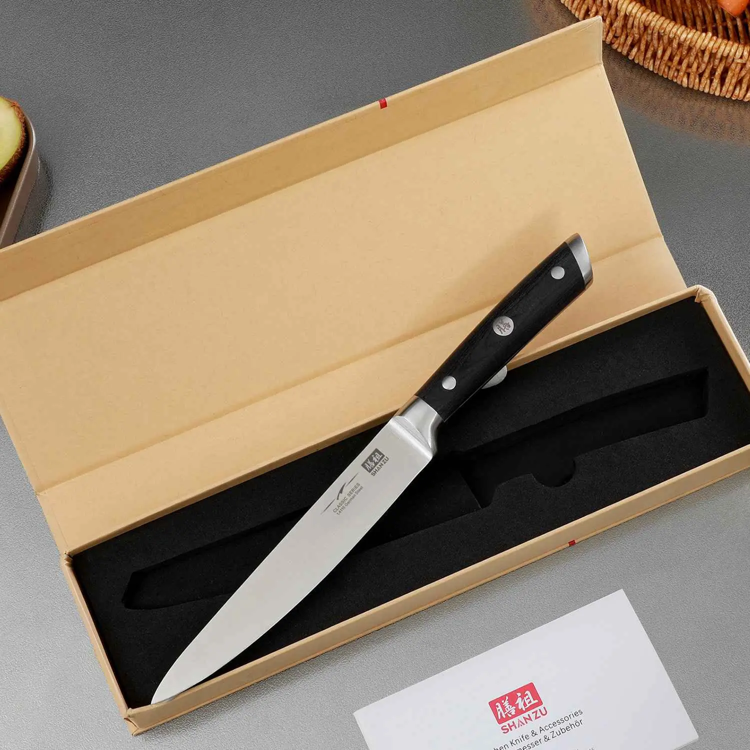 SHAN ZU 6 in Home Kitchen Utility Knife, 1.4116 Stainless Steel Solid Blade Multipurpose Knife for Meat, Vegetables Prep