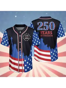 USA 250 Years Freedom Baseball Jersey 1776 2026 American Flag Statue Liberty Oversized Men Women Streetwear Summer 4th Of July Patriotic Party Gift