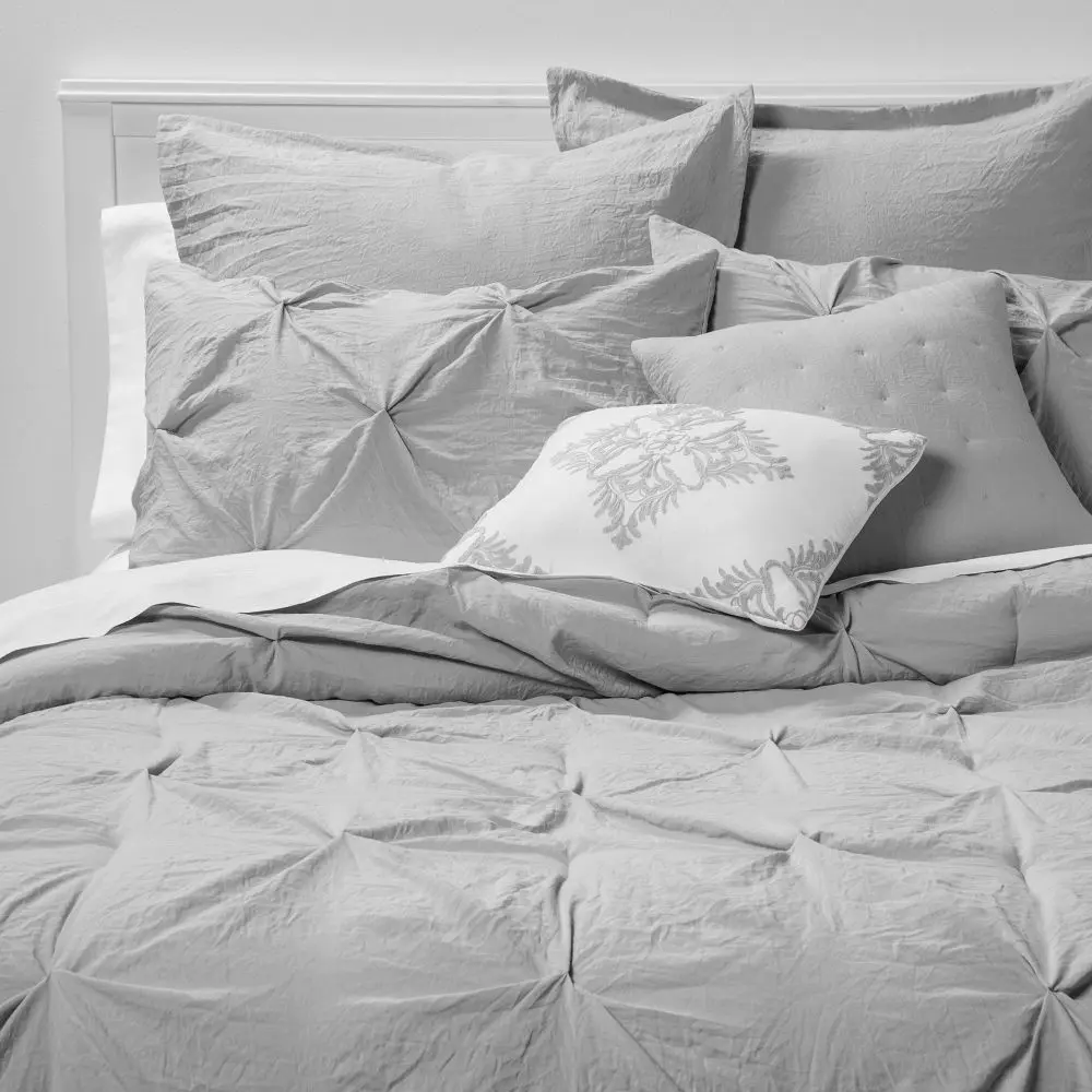 Queen Pinch Pleat Comforter Set - Threshold: Polyester Machine Washable OEKO-TEX Certified